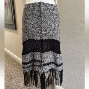 Free People Sweater Midi Skirt Gray Black Fridge Wool Angora Size *M/L Boho